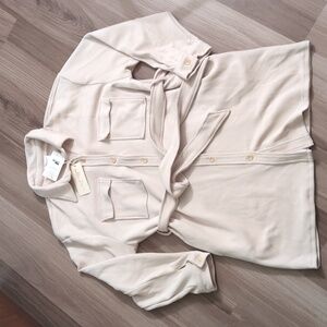Cream Button-Up Belted Shacket
